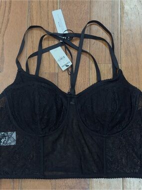 Express Black Lace Longline Bralette with Strappy Back Size Large